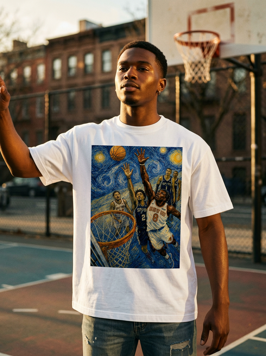 Model wearing the Hand of God Tee in White — front